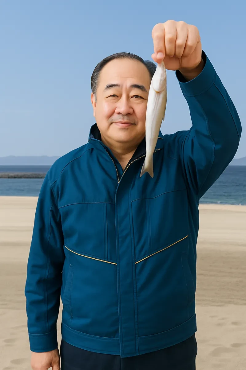 古賀海岸でシロギスの釣果を得た持田.webp