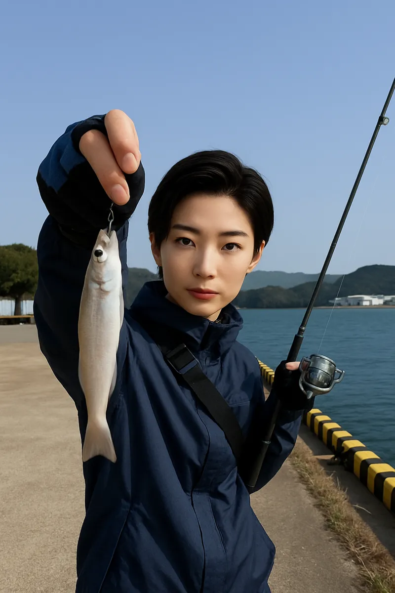 名村造船所前岸壁でシロギスの釣果を得た佐伯.webp