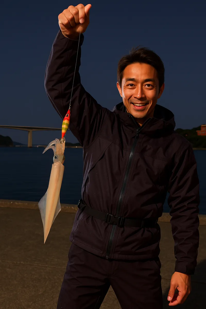名護屋漁港でササイカの釣果を得た亀岡.webp