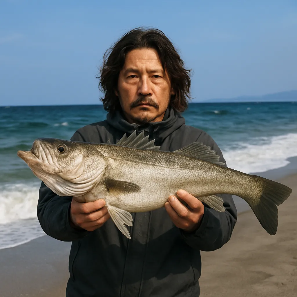 吹上浜でシーバスの釣果を得た岸本.webp