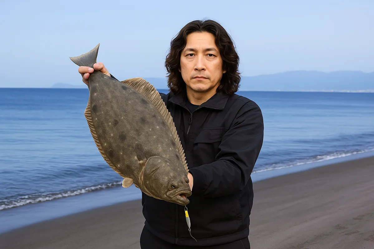 吹上浜でヒラメの釣果を得た岸本.webp