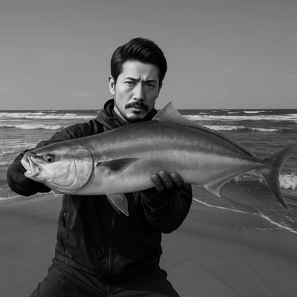 吹上浜でブリの釣果を得た広岡.webp