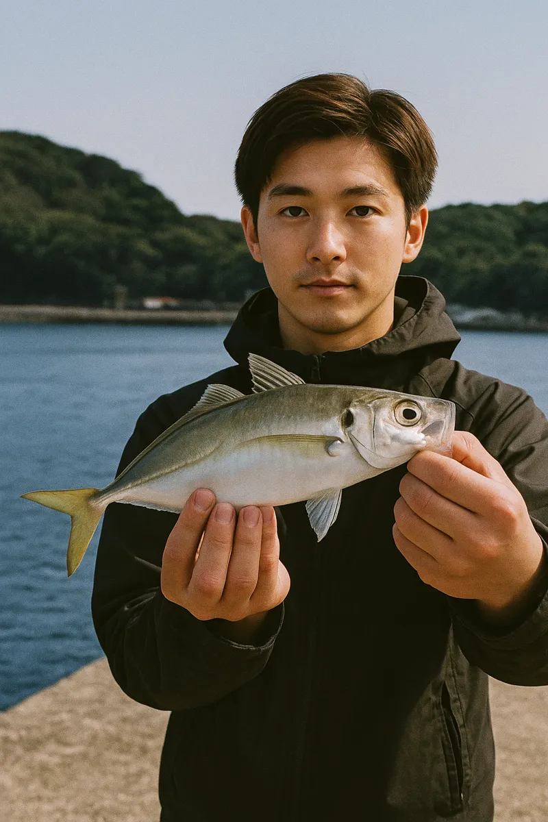 呼子ロッジ下でアジの釣果を得た男性.webp
