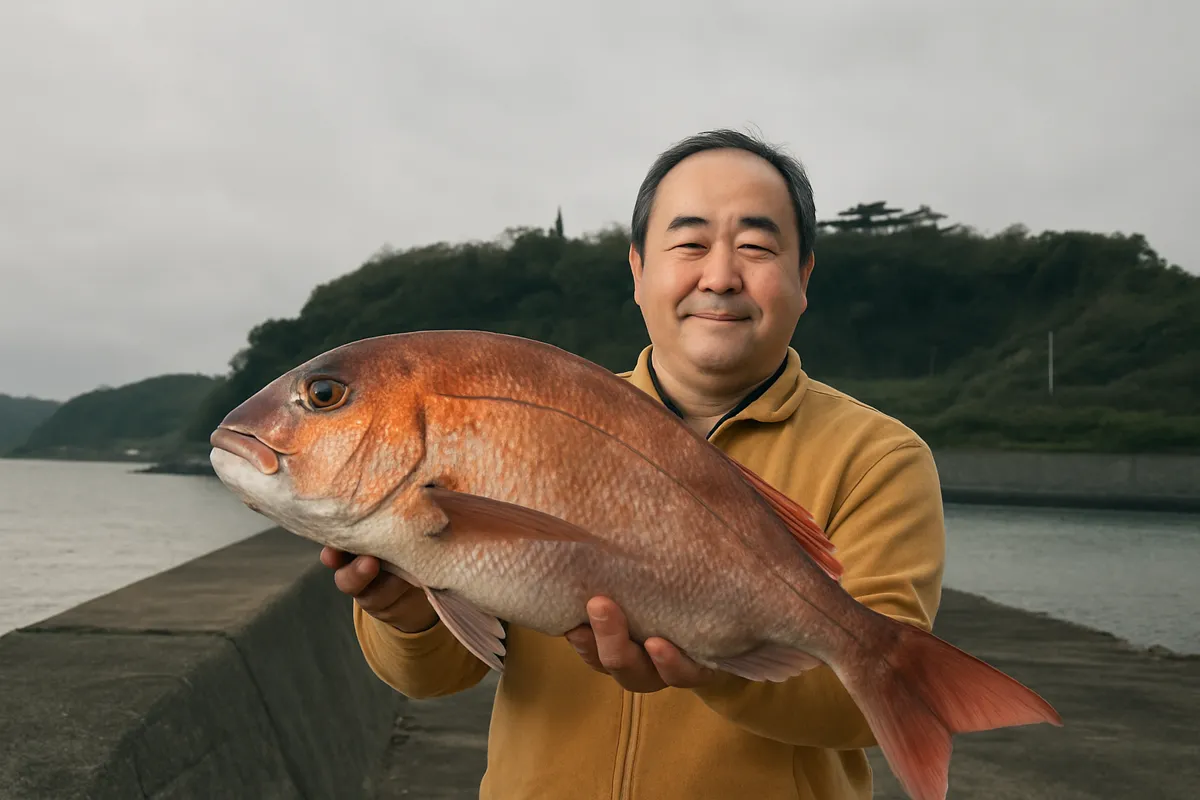呼子ロッジ下でマダイの釣果を得た持田.webp