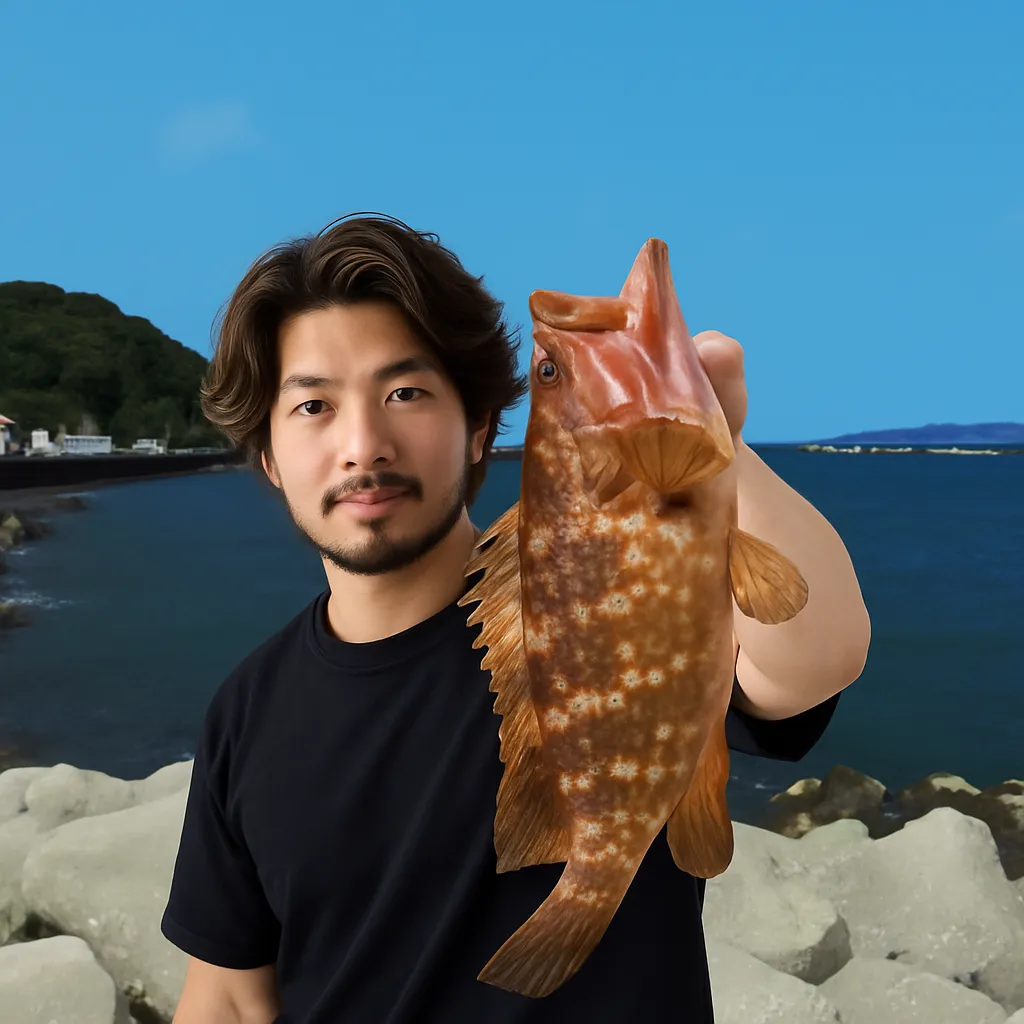 唐泊漁港でアコウの釣果を得た澤田.webp