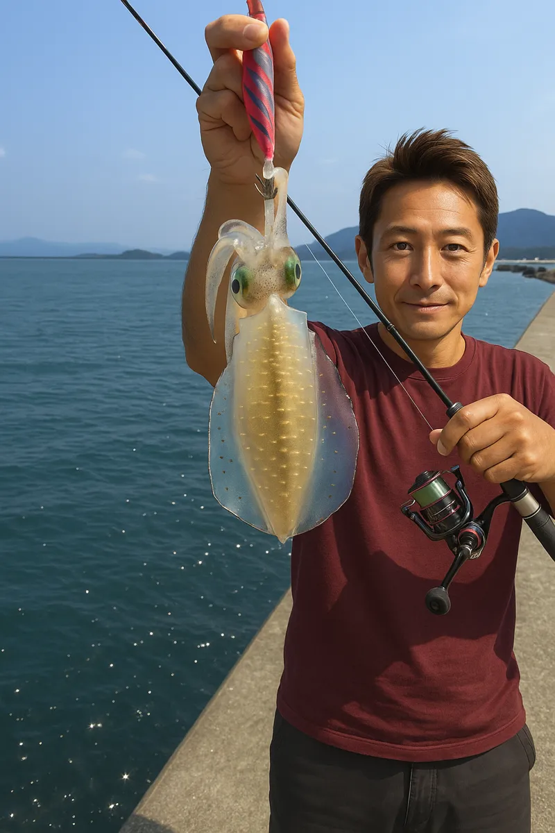 唐泊漁港でエギングの釣果を得た亀岡.webp