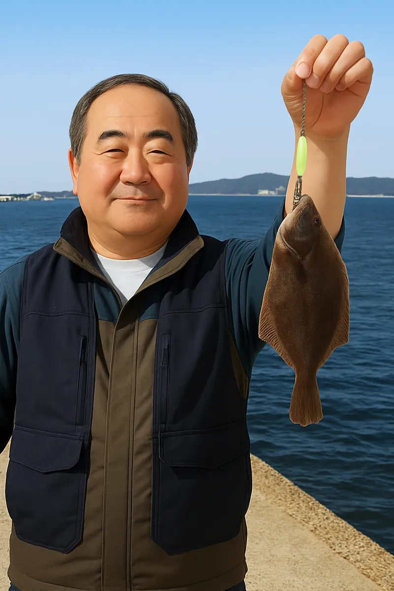 唐泊漁港でカレイの釣果を得た持田.webp