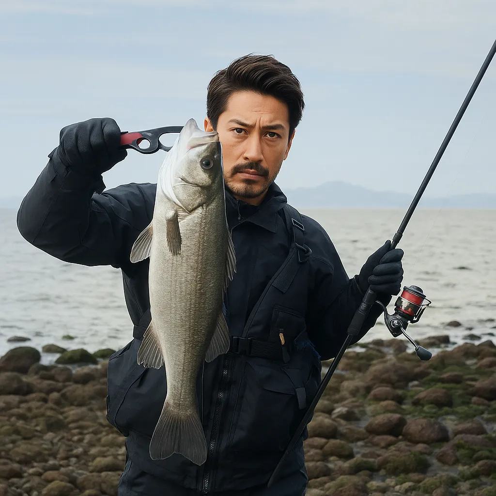 唐隈港でヒラスズキの釣果を得た広岡.webp