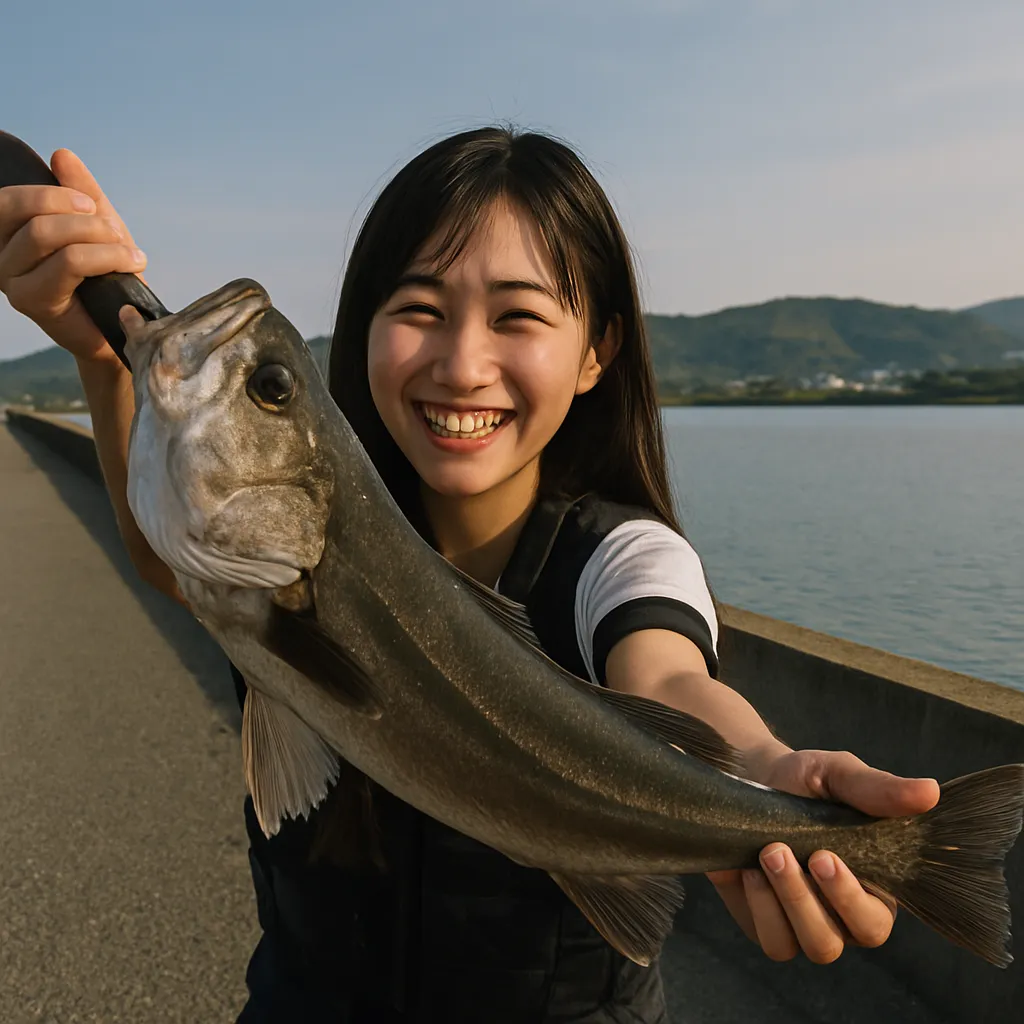 喜々津シーサイドでシーバスの釣果を得た黒川.webp