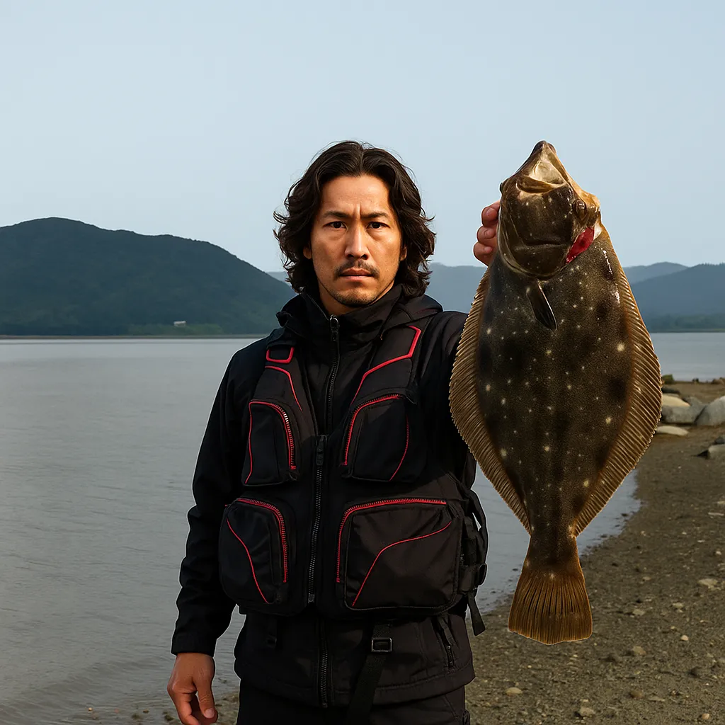 四万十川でヒラメの釣果を得た岸本.webp