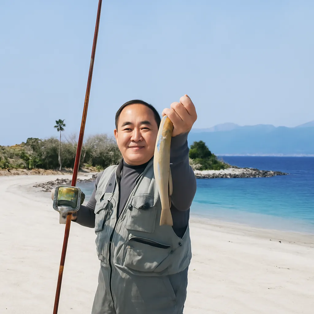 国崎半島.でシロギスの釣果を得た持田.webp
