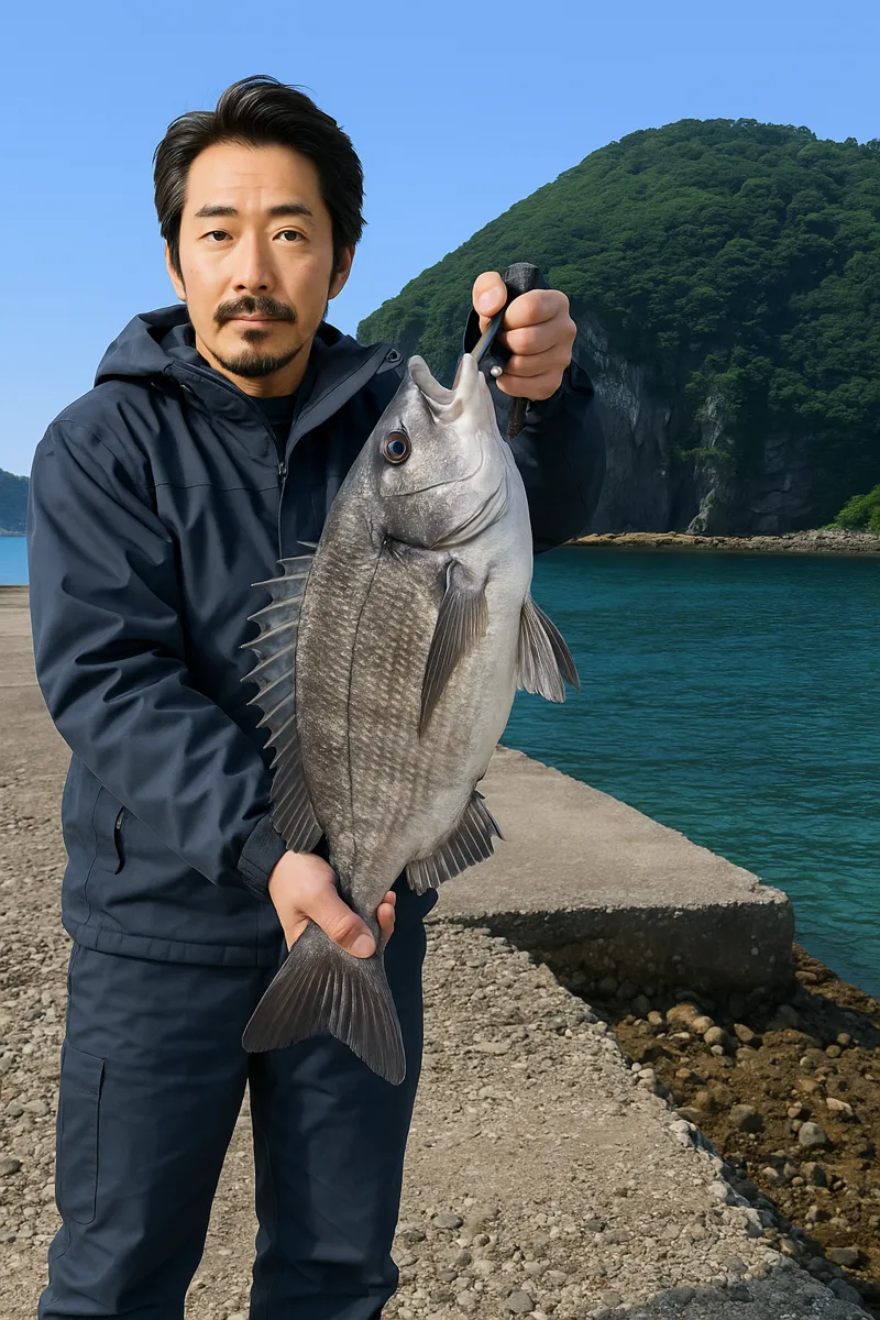 土川漁港でチヌの釣果を得た佐々木.webp