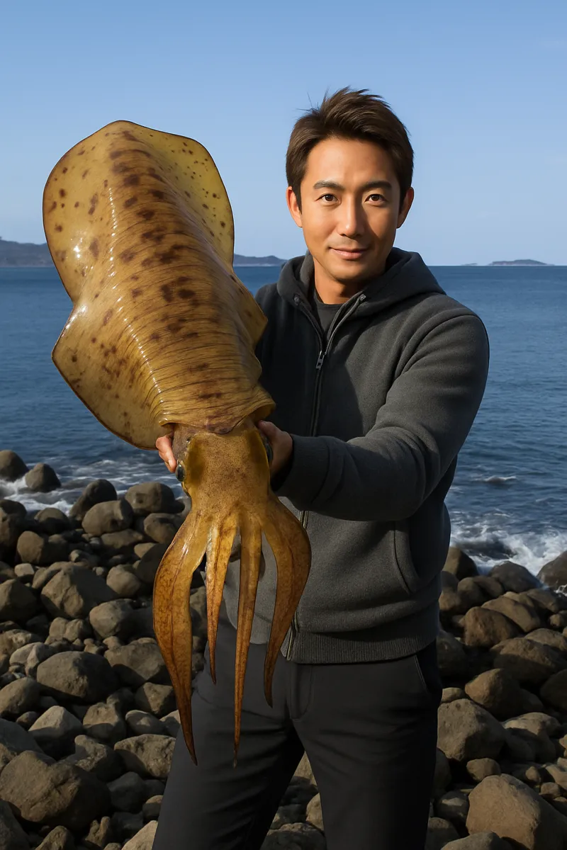 壱岐島でアオリイカの釣果を得た亀岡.webp