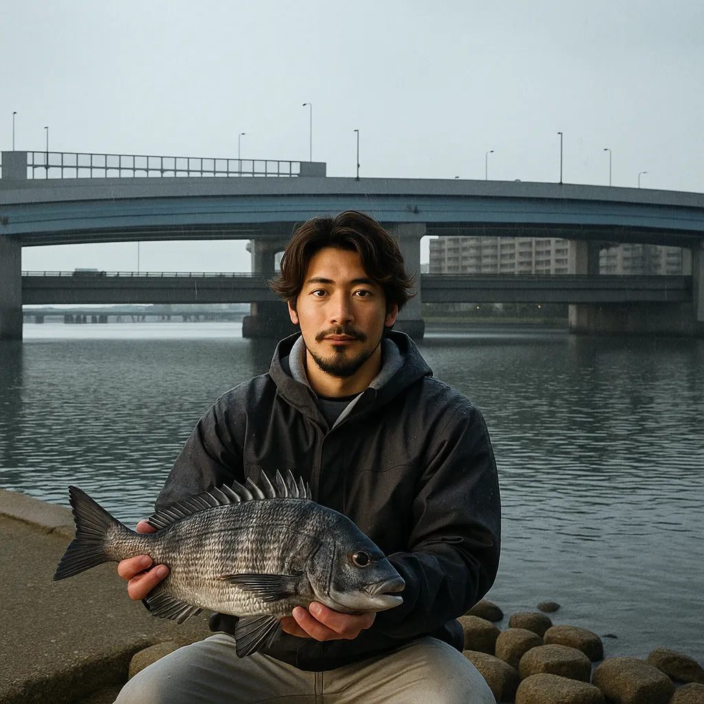 多々良川河口でチヌの釣果を得た澤田.webp