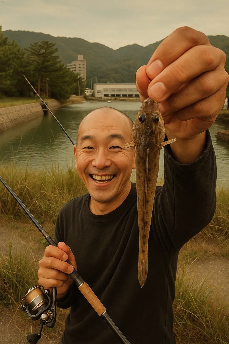 大入漁港でハゼの釣果を得たがんだま君.webp