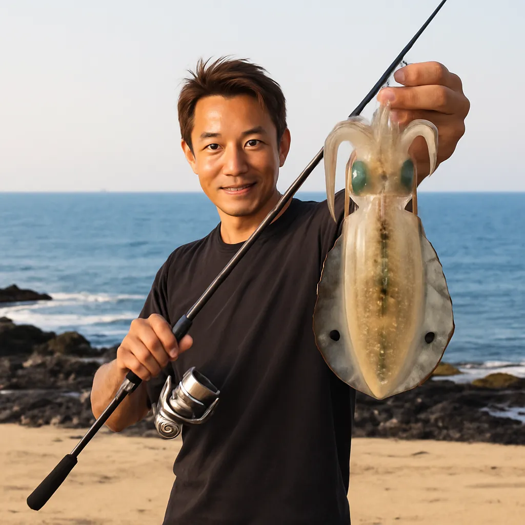 大口海岸でアオリイカの釣果を得た亀岡.webp
