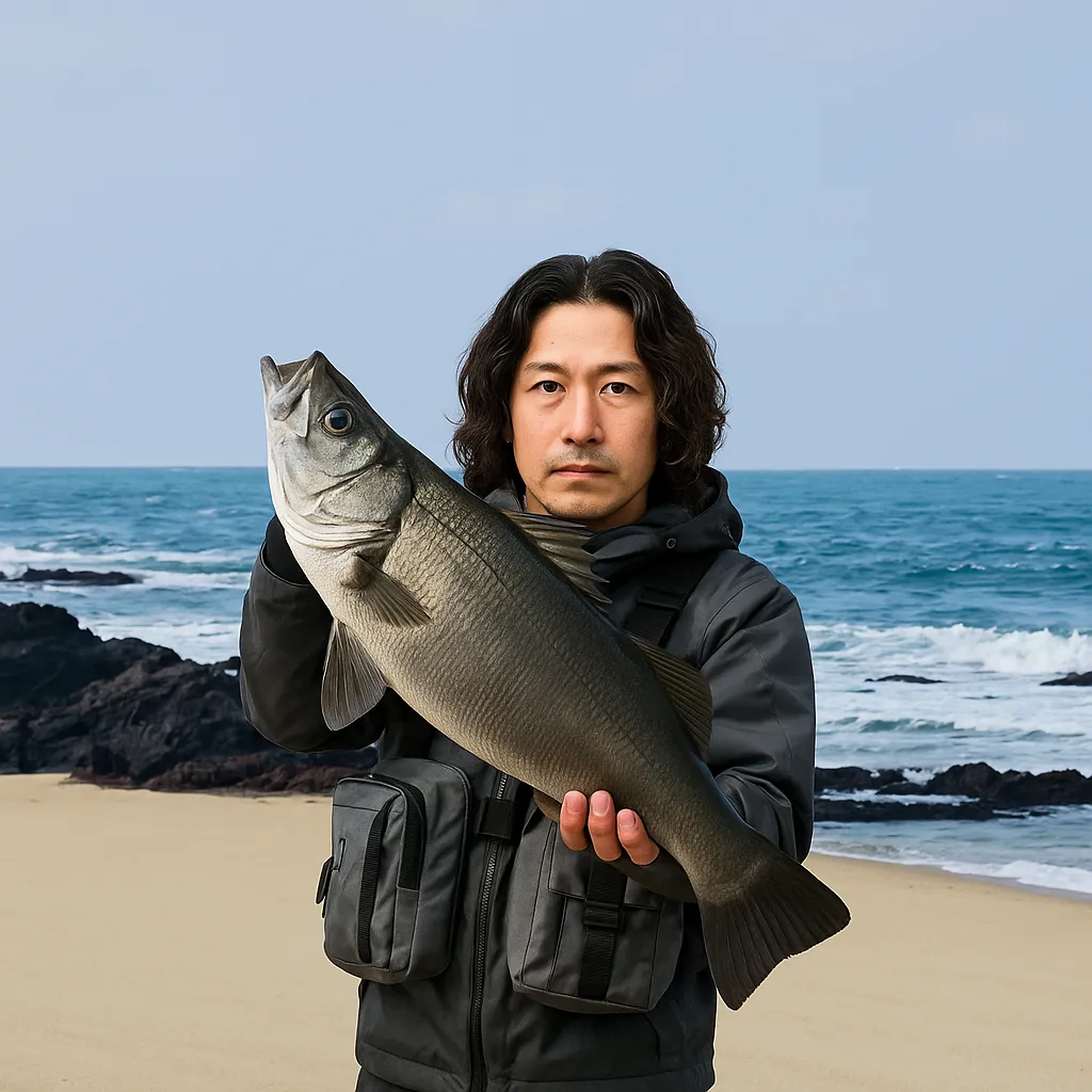 大口海岸でヒラスズキの釣果を得た岸本.webp