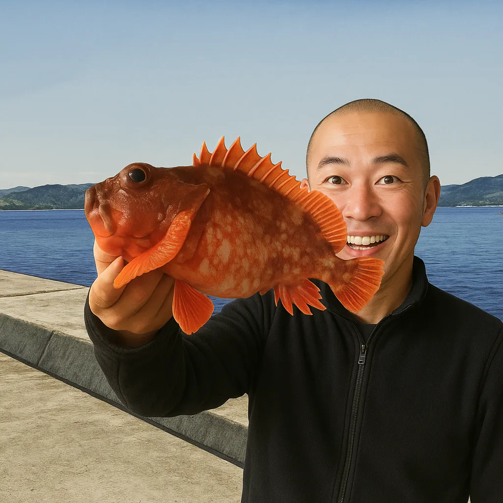 大崎波止でアラカブの釣果を得たがんだま君.webp
