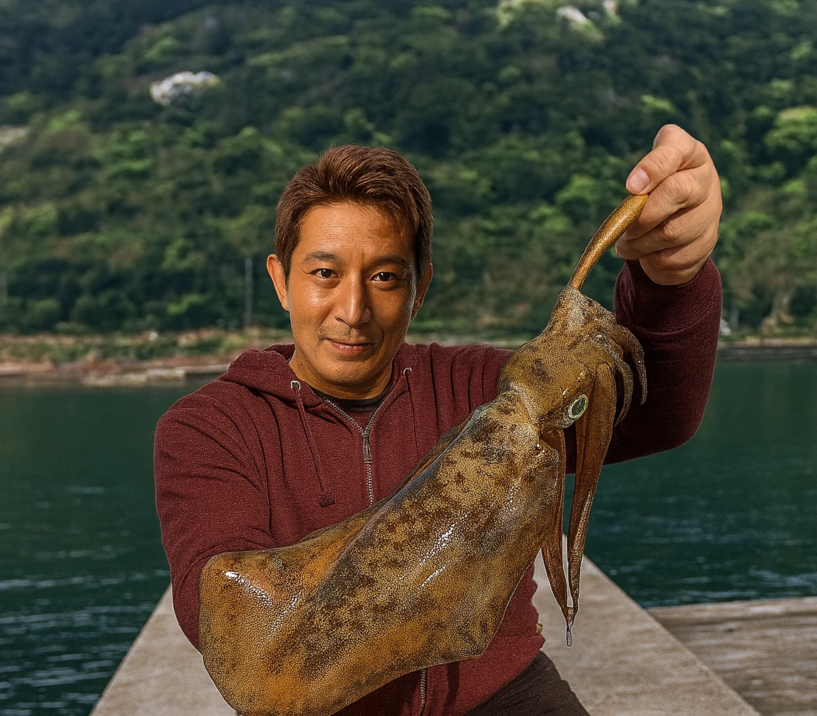 大当港でアオリイカの釣果を得た亀岡.webp