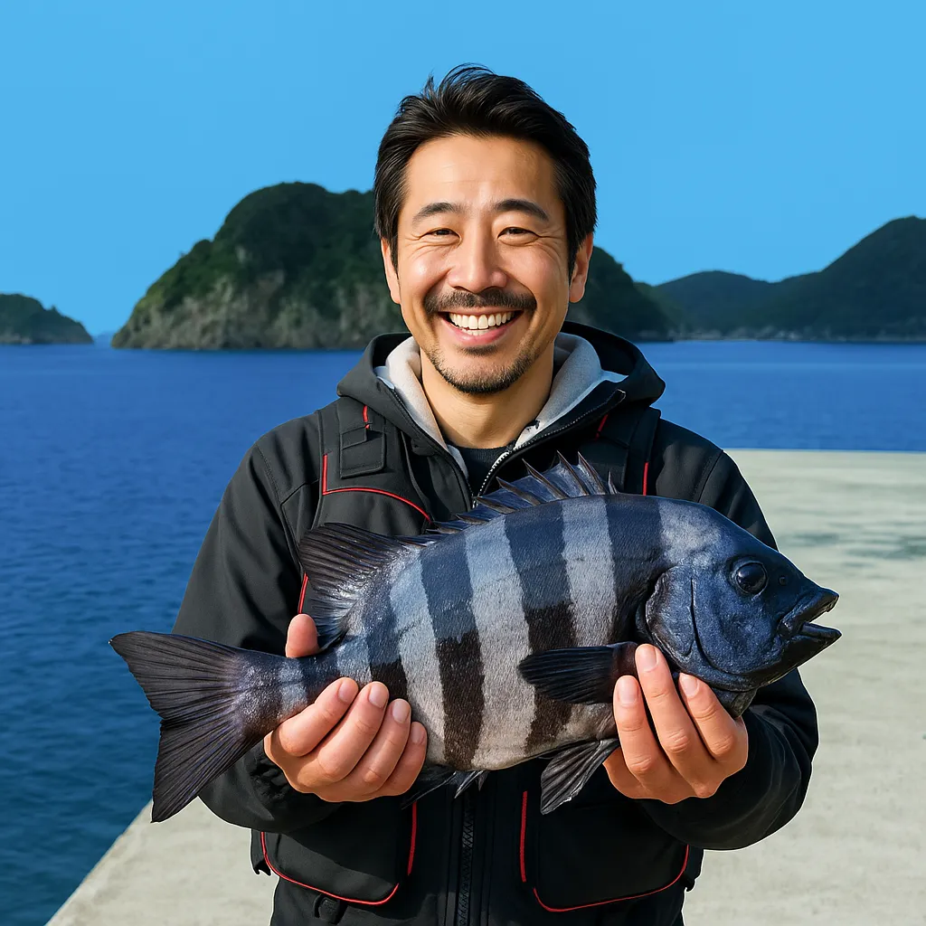大当港でイシダイの釣果を得た佐々木.webp