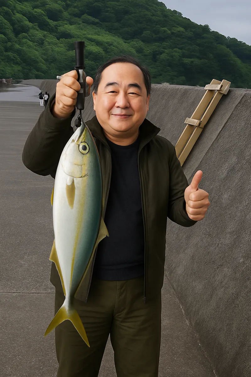 大浜漁港でハマチの釣果を得た持田..webp