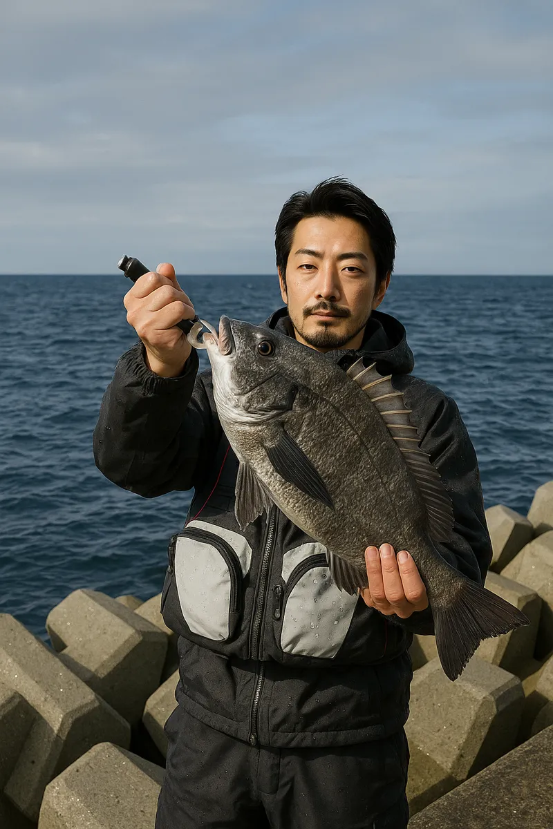 大浦漁港でチヌの釣果を得た佐々木.webp