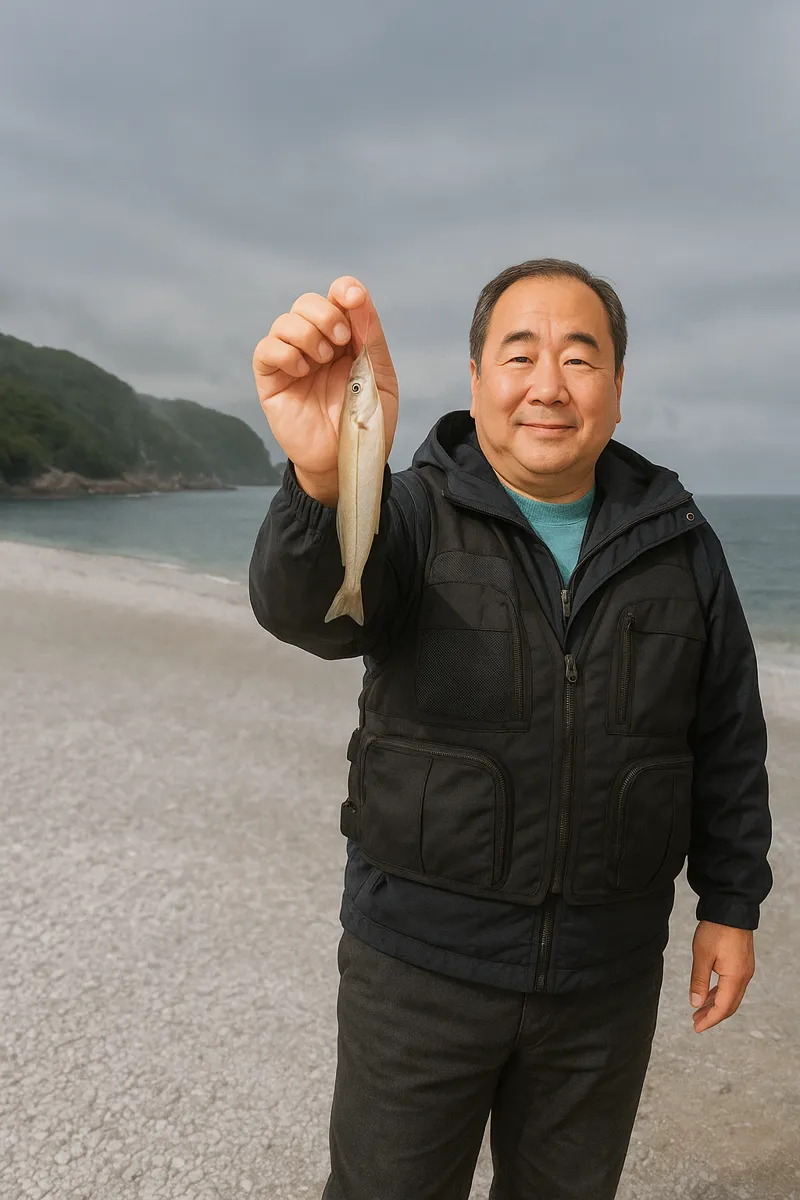 大神子海岸でシロギスの釣果を得た持田.webp