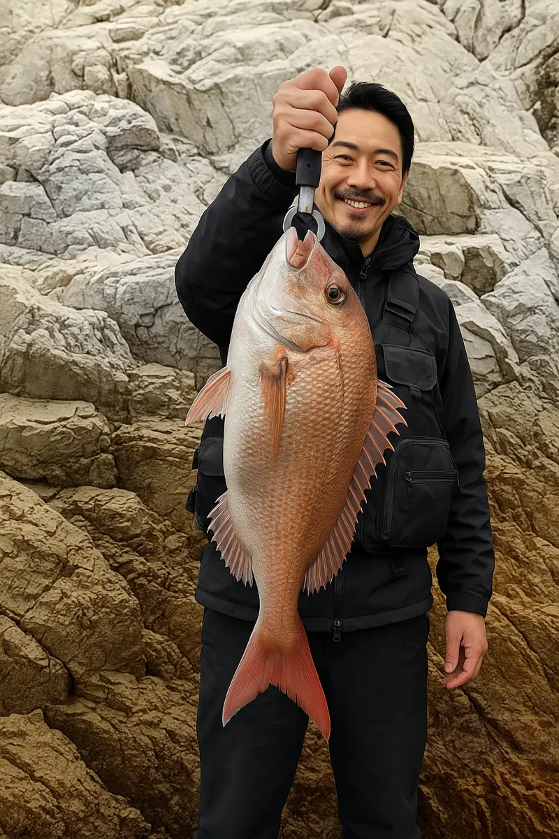 大立島でマダイの釣果を得た佐々木.webp