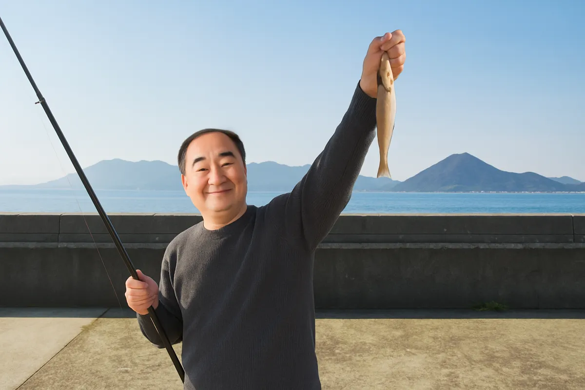 大道港でシロギスの釣果を得た持田.webp