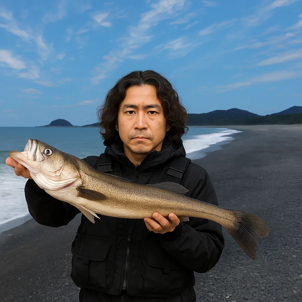 大里海岸でシーバスの釣果を得た岸本.webp