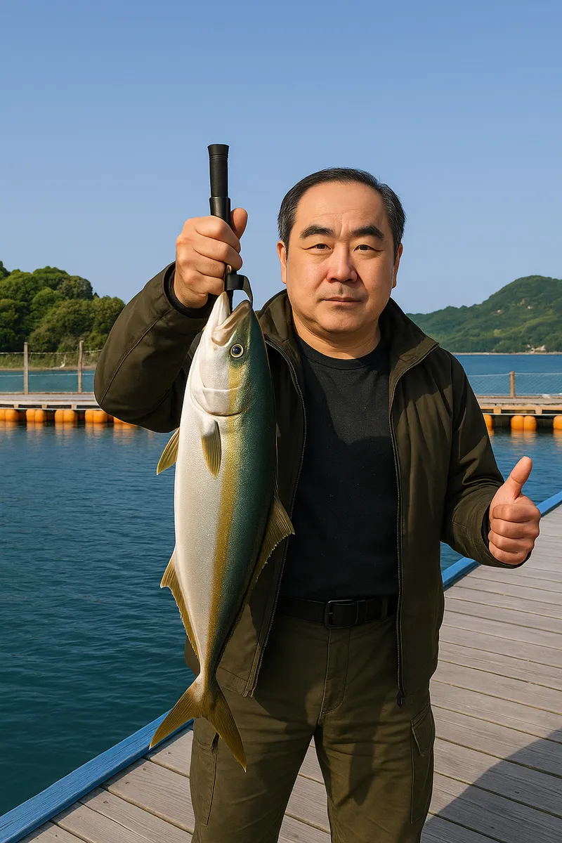天草釣堀レジャーランドでブリの釣果を得た持田.webp