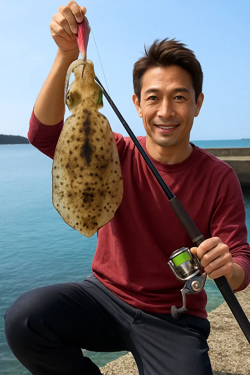 太田尾漁港でアオリイカの釣果を得た亀岡.webp