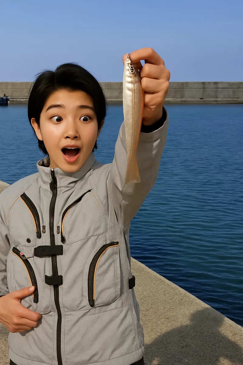 奈多漁港でシロギスの釣果を得た国生.webp