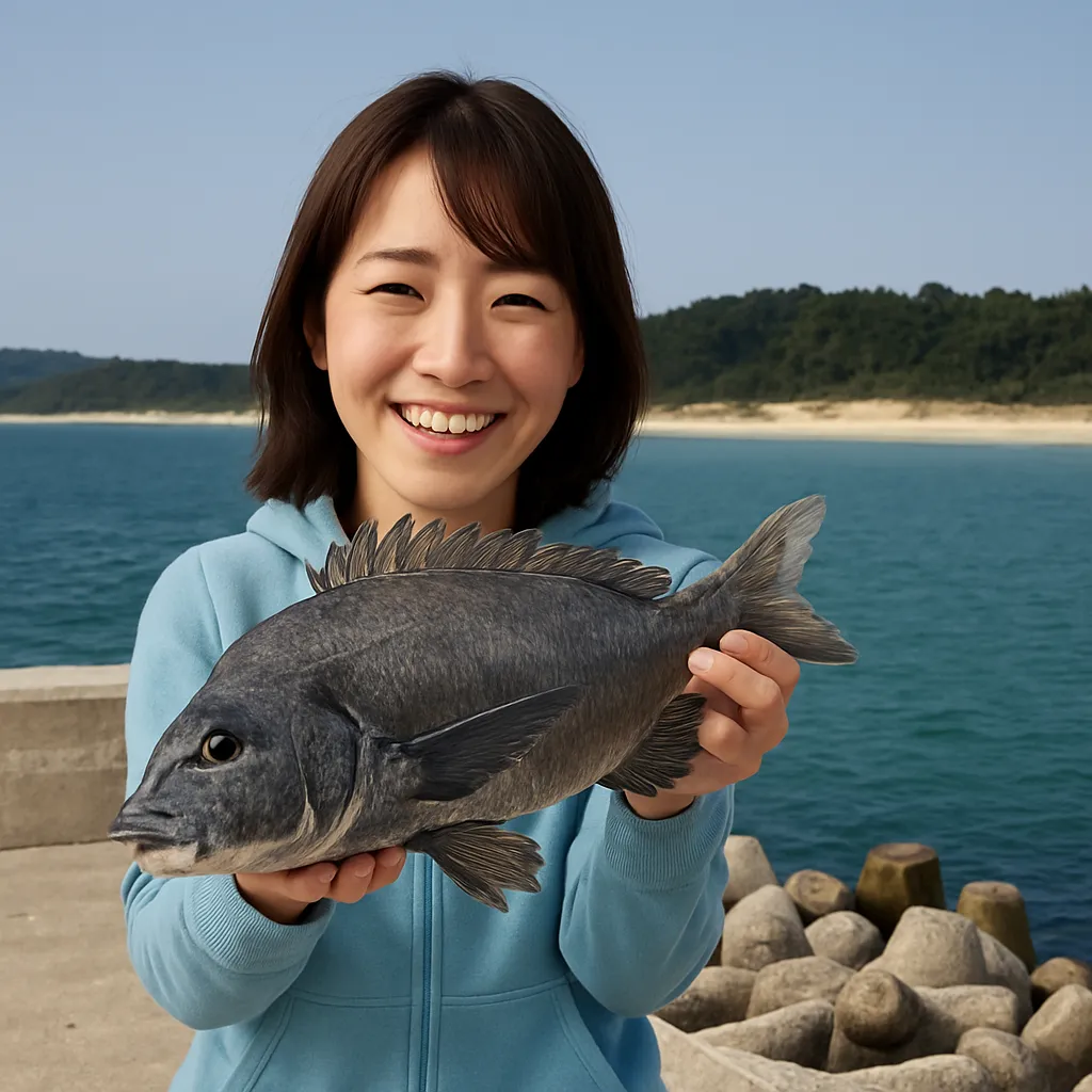 奈多漁港でチヌの釣果を得た西岡.webp