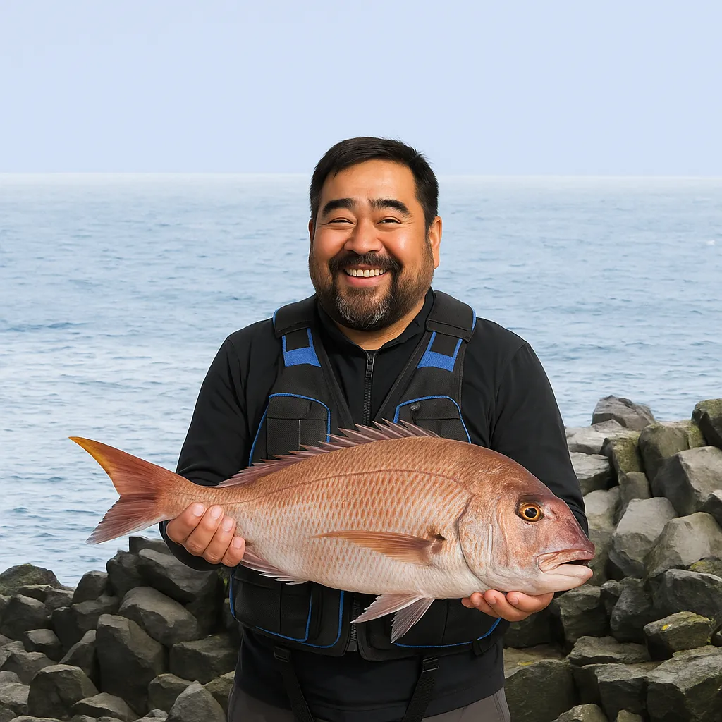 奈留島でマダイの釣果を得た楢崎.webp