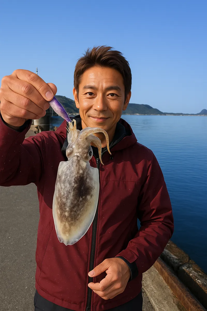 妙見埠頭でコウイカの釣果を得た亀岡.webp