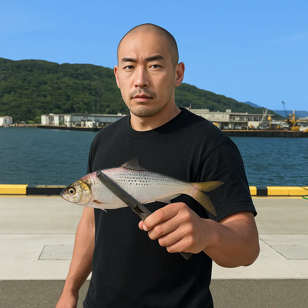 妙見埠頭でコノシロの釣果を得た男性.webp
