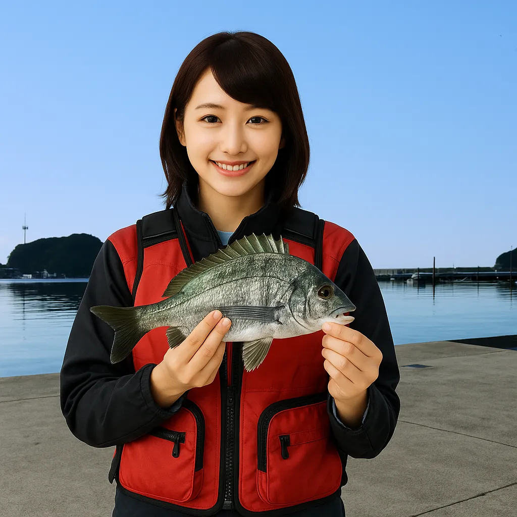 宇佐漁港でチヌの釣果を得た西岡.webp
