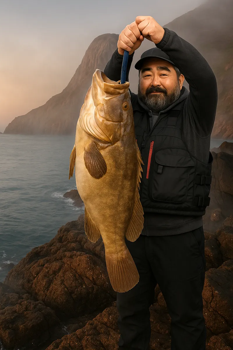 宇治群島でクエの釣果を得た楢崎.webp