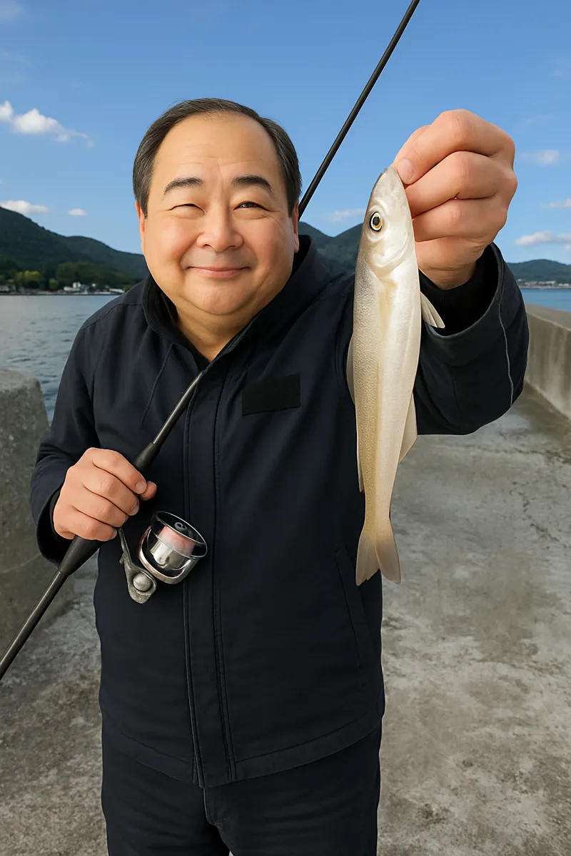宗像大島でシロギスの釣果を得た持田.webp