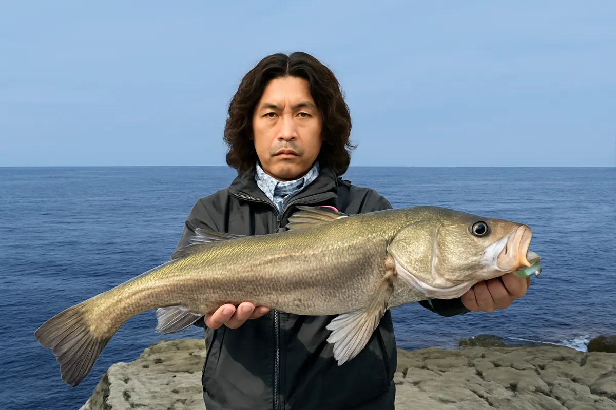宗像大島でシーバスの釣果を得た岸本.webp