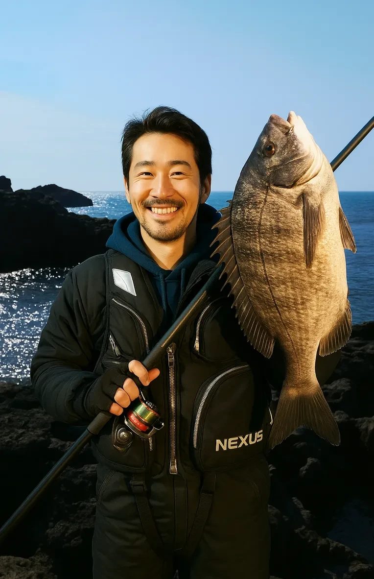 宗像大島でチヌの釣果を得た佐々木.webp