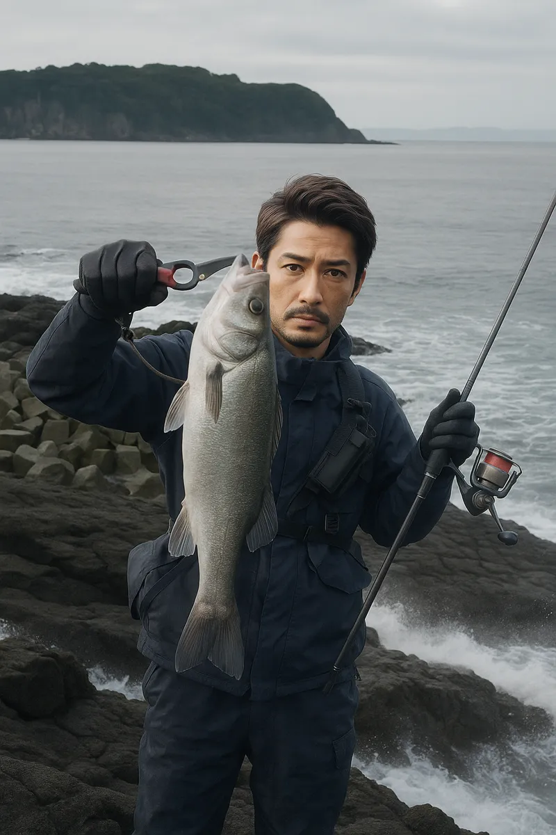宮ノ浦漁港でヒラスズキの釣果を得た広岡.webp