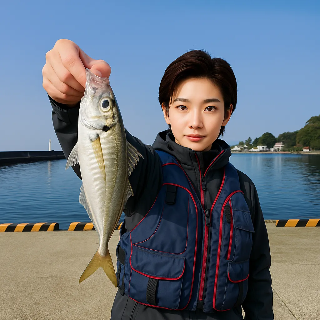 宮田漁港でアジの釣果を得た佐伯.webp