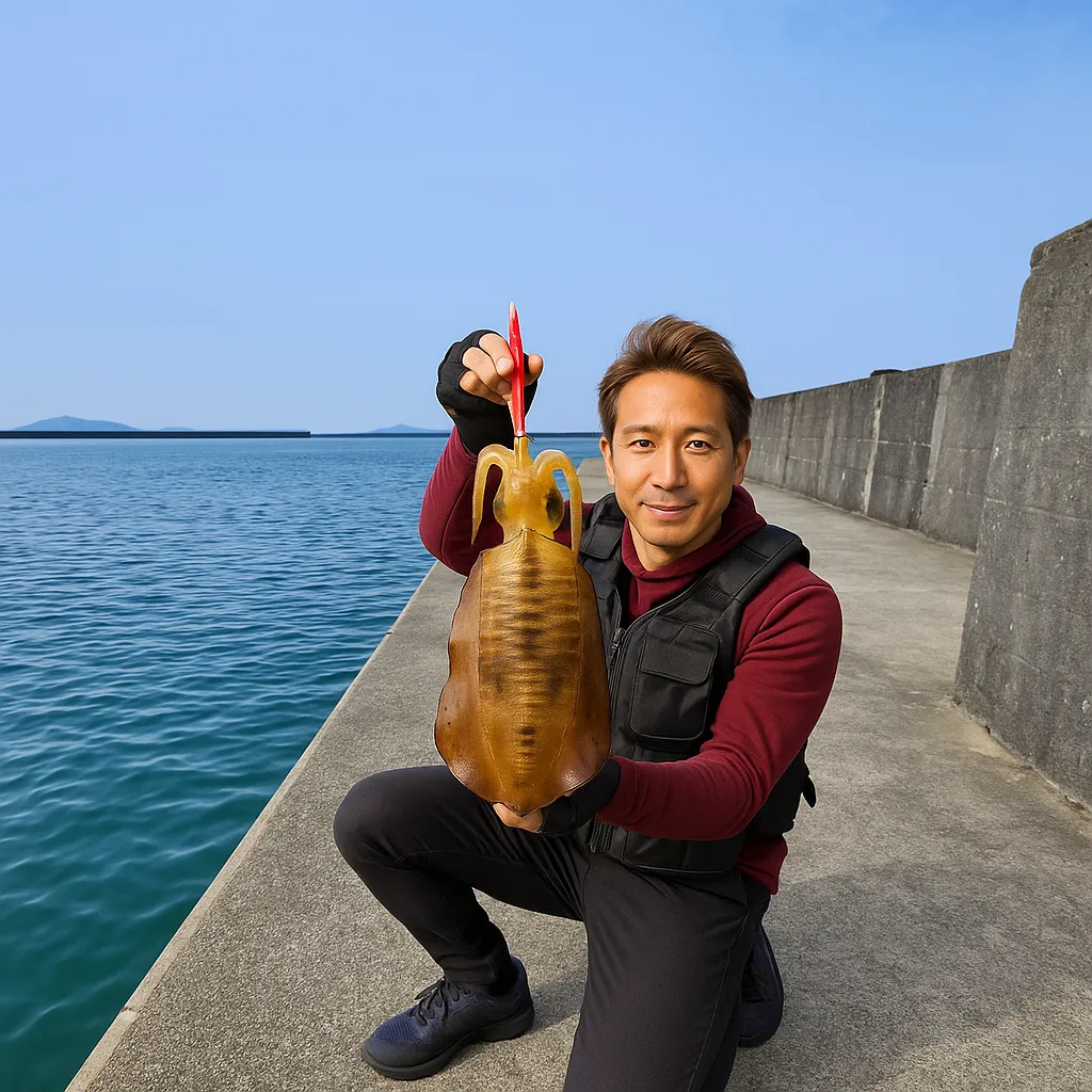 宿毛新港でアオリイカの釣果を得た亀岡.webp