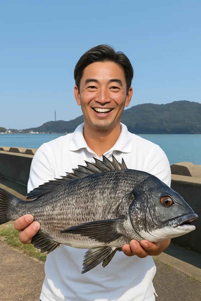 小屋河内港でチヌの釣果を得た勝田.webp