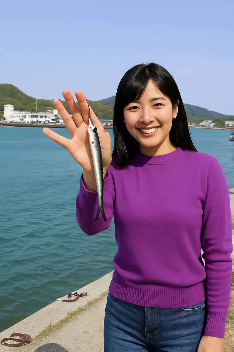 岐志漁港でサヨリの釣果を得た黒川.webp