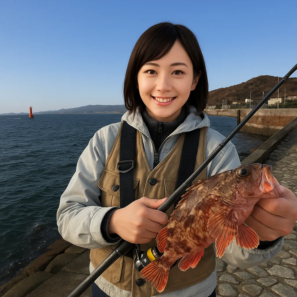 岡崎海岸でカサゴの釣果を得た西岡.webp