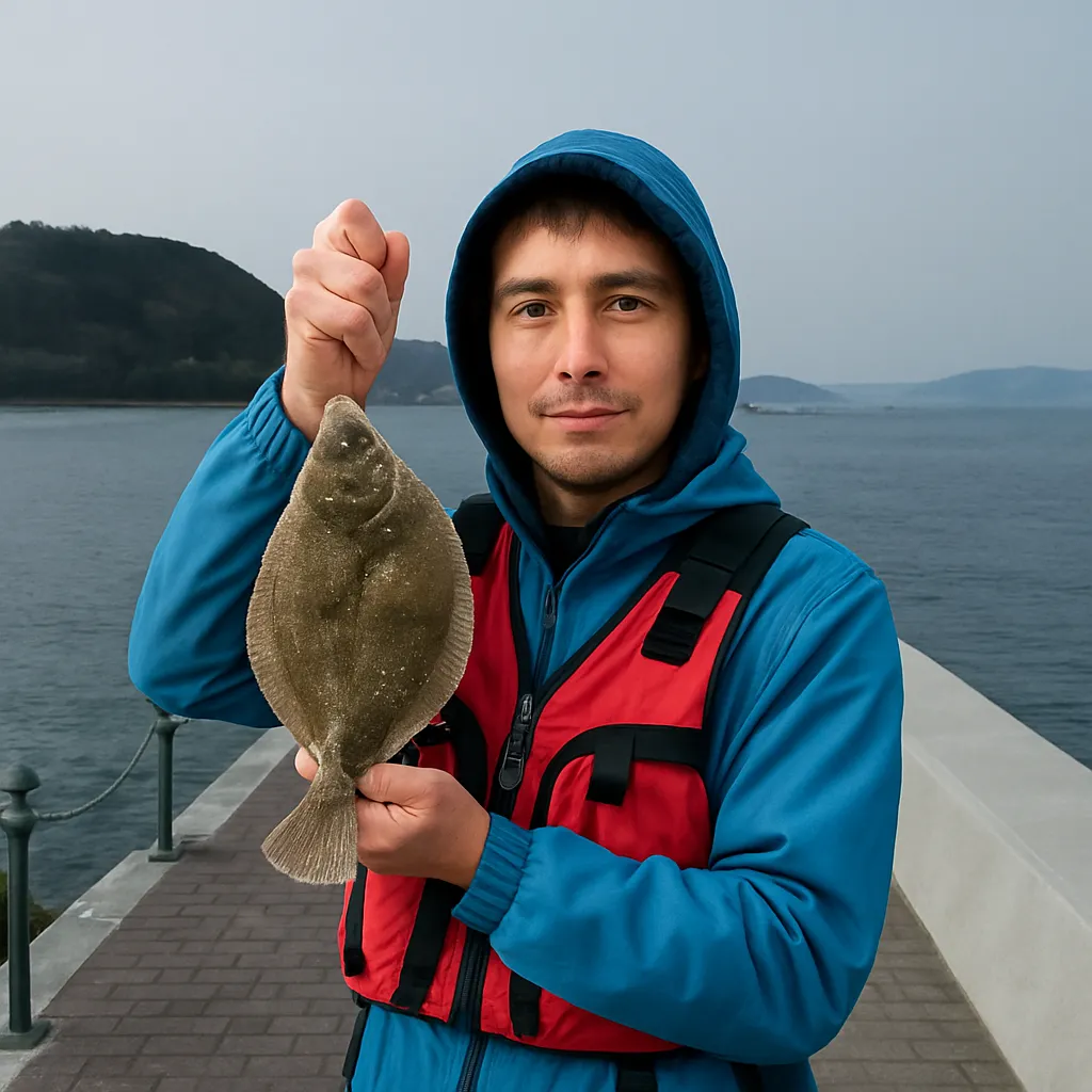 岡崎海岸でカレイの釣果を得た西岡.webp