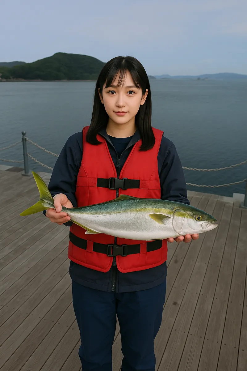 岡崎海岸でハマチの釣果を得た国生.webp